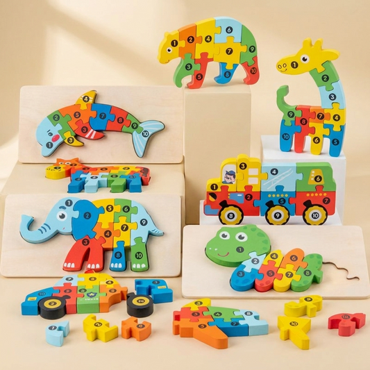 Zahlen-Tierpuzzle aus Holz von Spielsinne mit Tiermotiven und Zahlen