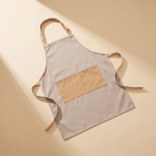 Kinderschürze von Spielsinne in gedecktem Beige mit Tasche zum Mitkochen