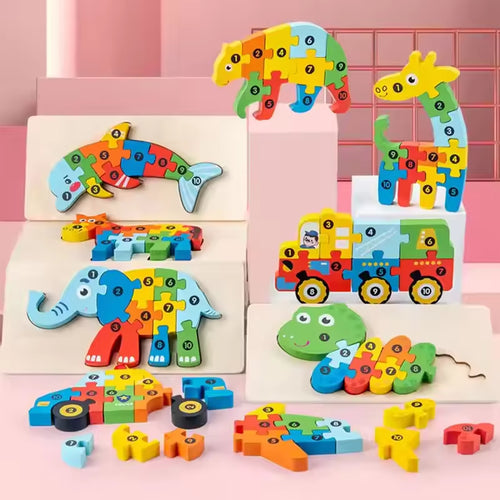 Zahlen-Tierpuzzle aus Holz